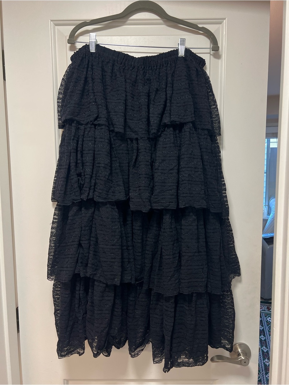 Free People Black Tiered Lace Maxi Skirt